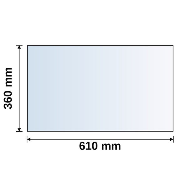 Maßzeichnung einer rechteckigen Platte mit den Maßen 610 Millimeter in der Breite und 360 Millimeter in der Höhe.