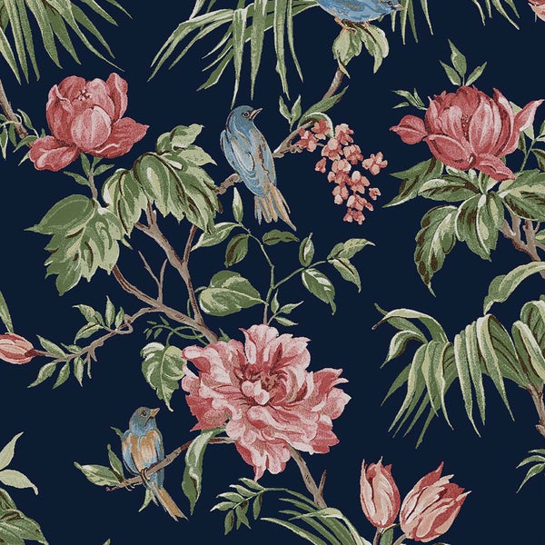 Next Vliestapete | Birds & Blooms - Dunkelblau - 10mx52cm