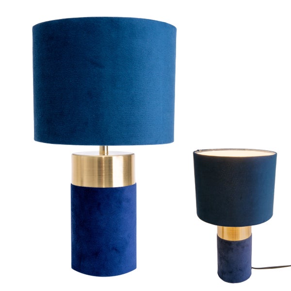 Zwei blaue Tischlampen mit Lampenschirm und Metallelement