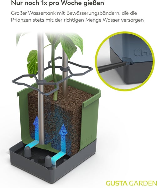 Gusta Garden Pflanzgefäß mit Bewässerungssystem und großem Wassertank