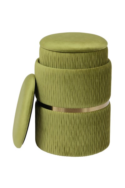 Hocker, 2er-Set stapelbar, mit Stauraum, Edelstahlsockel Pistachio-Grün Rund Ø 31,5 / 36 cm