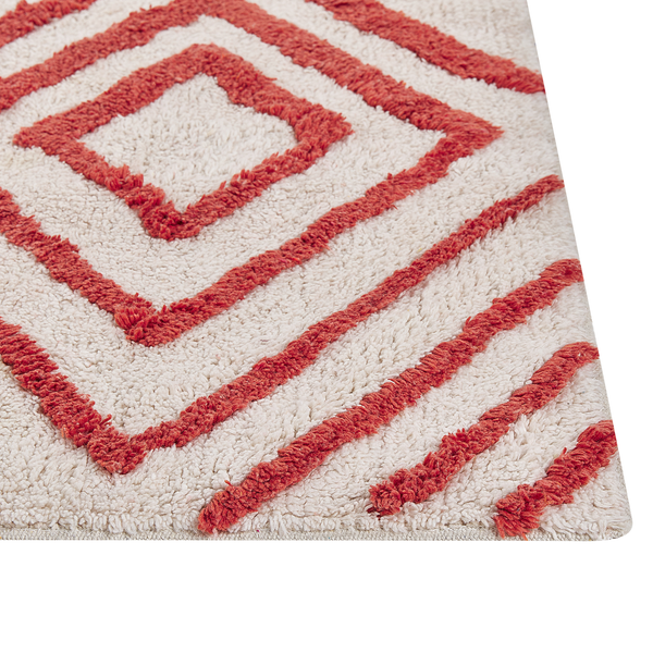 Teppich Baumwolle cremeweiß / rot 160 x 230 cm geometrisches Muster Shaggy HASKOY