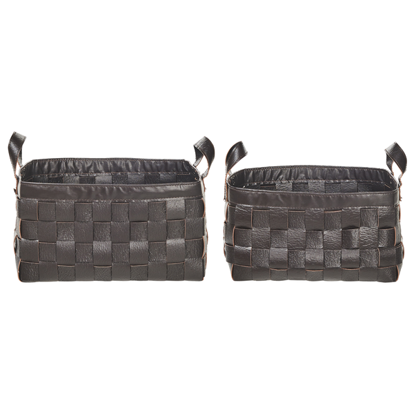 Zwei geflochtene Aufbewahrungskörbe mit Griffen