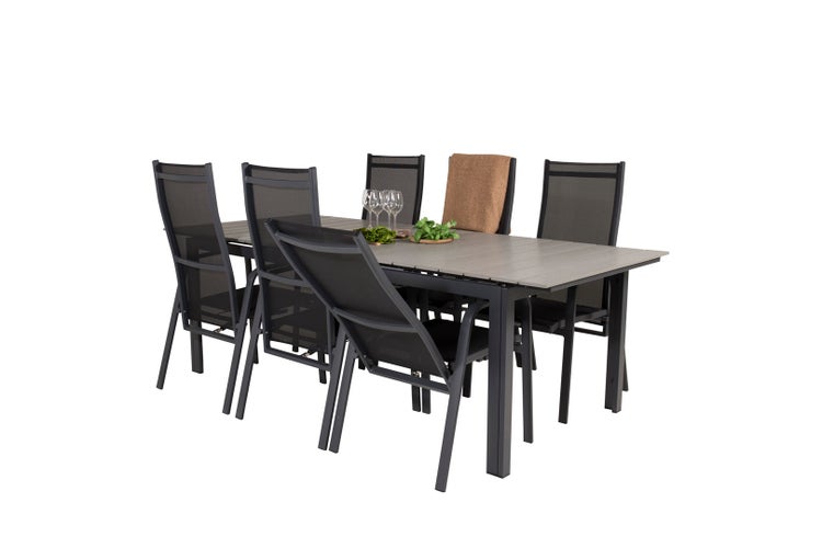 Levels Gartenset Tisch 100x229/310cm und 6 Stühle Copacabana schwarz, grau. 100 X 229 X 75 cm