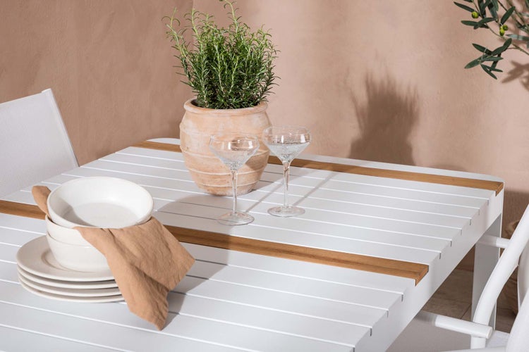 Togo Gartenset Tisch 90x150cm weiß, 4 Stühle Santorini weiß. 90 X 150 X 75 cm