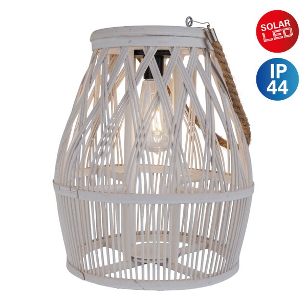 Dekorative Laterne aus Rattan mit Seilhenkel und Glühbirne