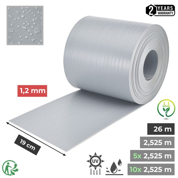 Rollenware Randdämmstreifen, 1,2 mm stark, 19 cm breit, 2 Jahre Garantie, UV-beständig, wasserabweisend, recycelbar