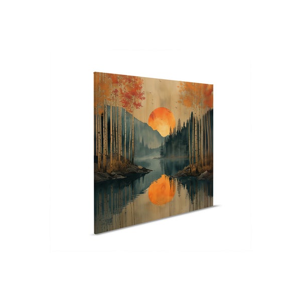 Dekorative Wandkunst mit Wald, See und Sonnenaufgang Motiv
