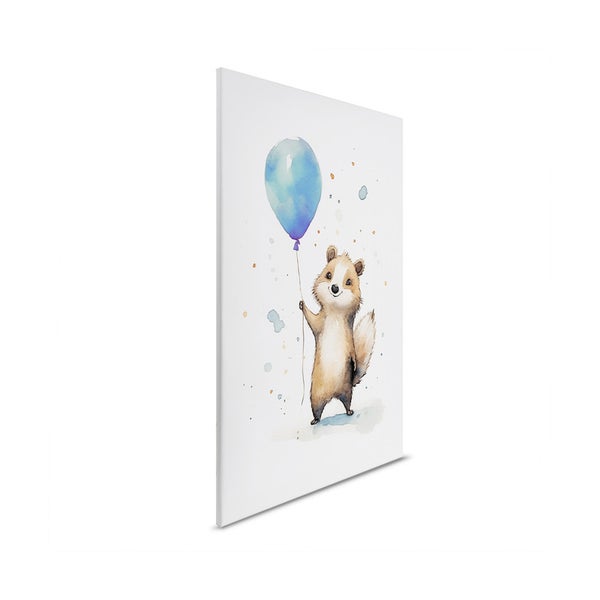 Leinwanddruck mit einem Bären, der einen Ballon hält
