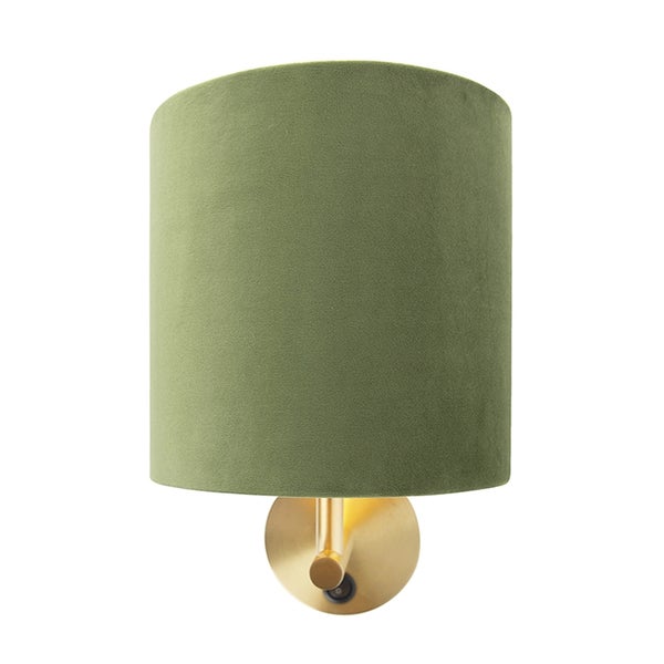 Enge Wandlampe Gold mit grünem Samtschirm - Matt
