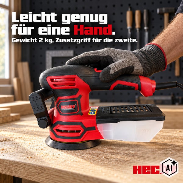 Hecht Multifunktionswerkzeug mit Dreieckschleifplatte 90 Millimeter Kantenlänge, 1,57 Kilogramm Gewicht und 200 Zentimeter Netzkabel.