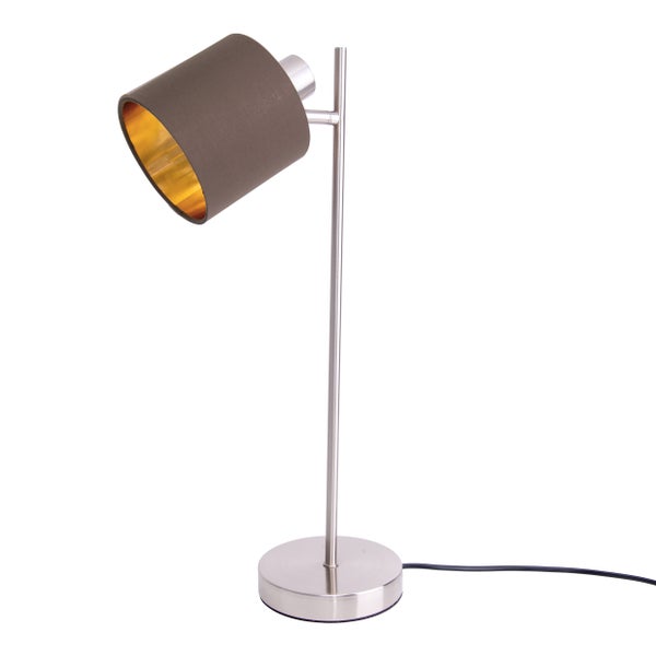 Tischleuchte MARON aus Metall satiniert-matt mit Stoffschirmen  in Braun, mit E14-Fassung, Lampe für Wohnzimmer, Esszimmer, Flur und Büro, Tischlampe 51 cm hoch