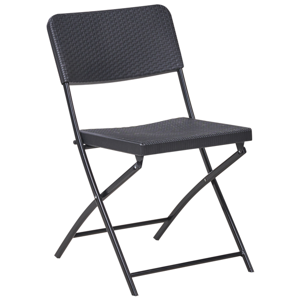 Schwarzer Klappstuhl mit Rattanmuster