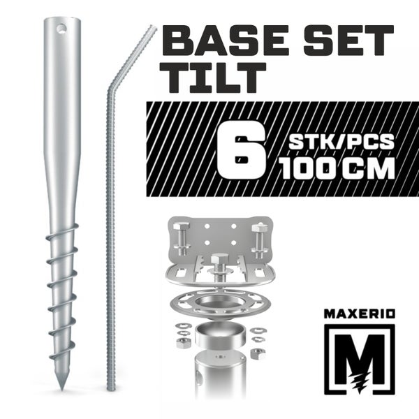 MAXERIO® 100 cm 6er Base-Set TILT + Konsole Schraubfundament Bodenhülse Erdanker Erdschraube Einschraubhülse Erdschraubenfundament Bodenanker Schraubanker Fundament für Gartenhaus Terrasse Sauna Gewächshaus