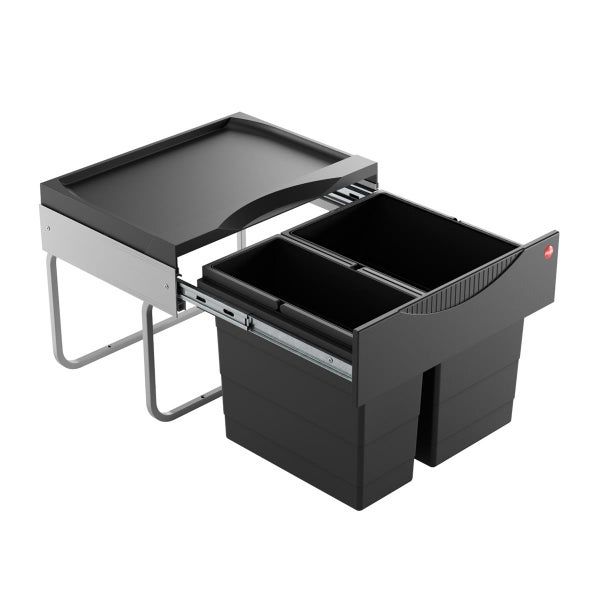 Einbau-Abfallsammler in Dunkelgrau mit zwei Eimern und Metallauszug für Küchenunterschränke.
