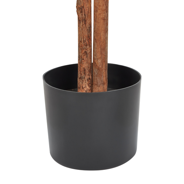 Schwarzer Pflanztopf mit Baumstämmen