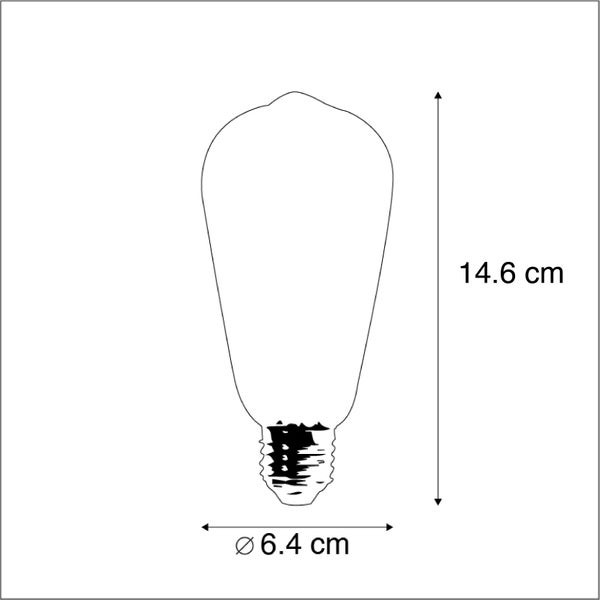 Abmessungen einer Glühbirne: 14,6 cm hoch und 6,4 cm Durchmesser