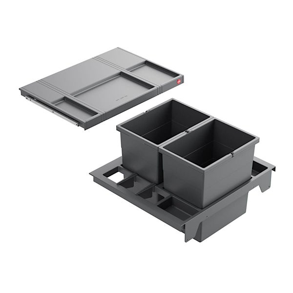 Einbau Abfalltrennsystem für den Küchenschrank mit zwei herausnehmbaren Eimern und einem passenden Abdeckplatten-System zur Montage.
