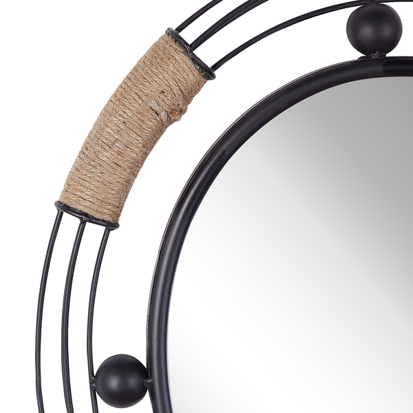 Runder Spiegel mit Metallrahmen und Seilumwicklung