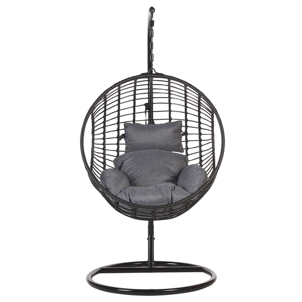 Hängesessel mit Gestell ASPIO Polyrattan Schwarz