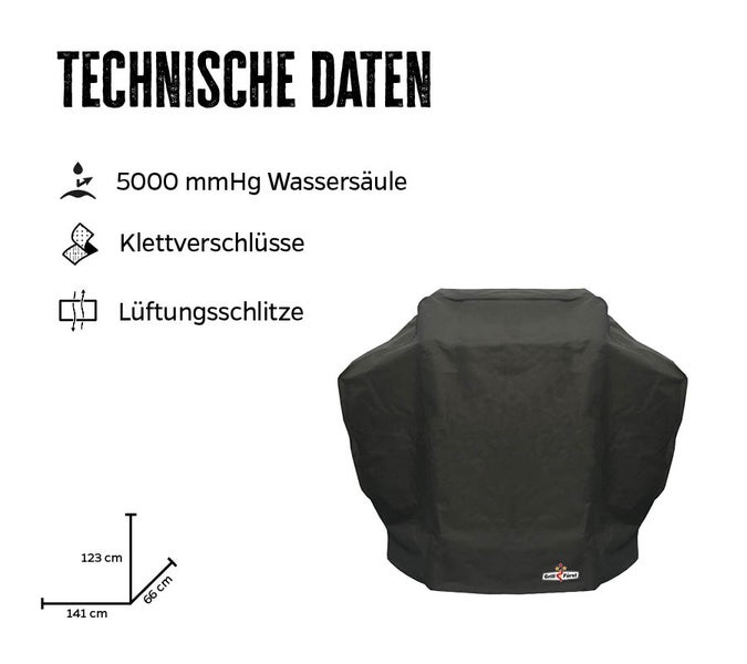 Grillfürst Abdeckhaube / Schutzhülle 141 x 66 x 123 cm Monarch 390, 340, 320 / Videro G4 / Triton 4, Triton 3 / Rogue 425, Rogue 425 SE, Rogue 365 / Dualchef 315 G, 325 G, S 325 G / Australia 415 G, 425 G, 455 G, Napoleon Triumph 495
