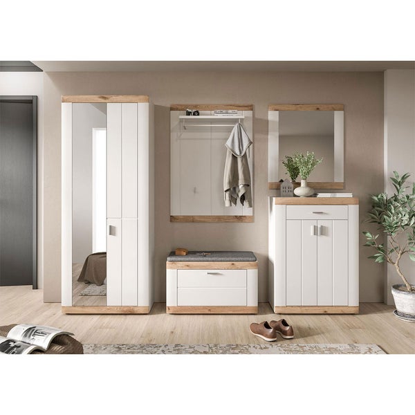 Laredo Wandgarderobe 1 Ablage, 1 Kleiderstange, 2 Kleiderhaken matt weiß,Eiche dekor,weiß. 80 X 25 X 114 cm