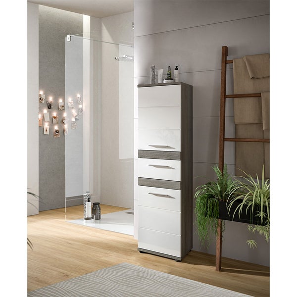 Xonox.home Midischrank Blake BxHxT 35 x 137 cm x 31 cm Frontfarbe weiß hochglanz / Korpus rauchsilber