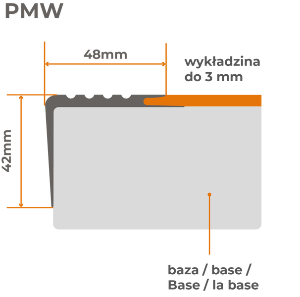 Illustration mit Maßangaben für eine Fußleiste, Höhe 42 mm, Breite 48 mm