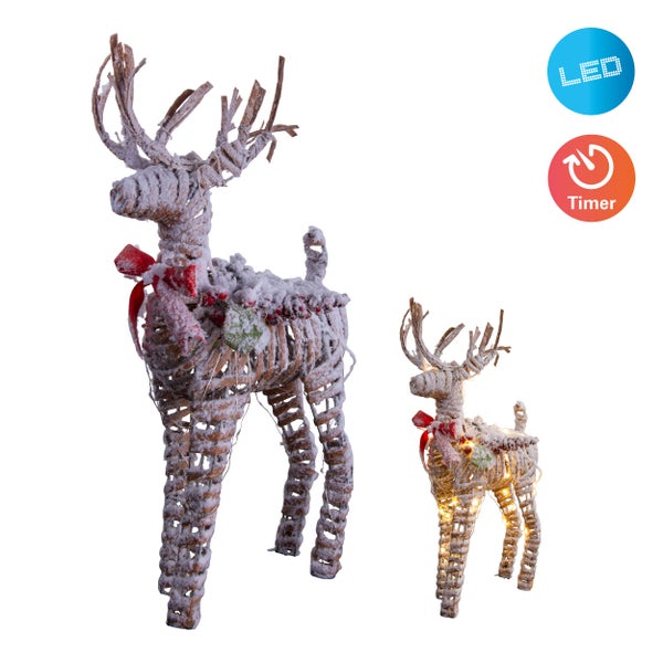 Zwei dekorative Rentiere aus Holz mit LED und Timerfunktion