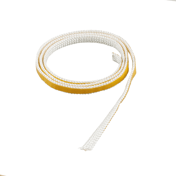 Selbstklebendes, flaches Glasfaser-Dichtungsband in Weiß für Kaminöfen und Herde.