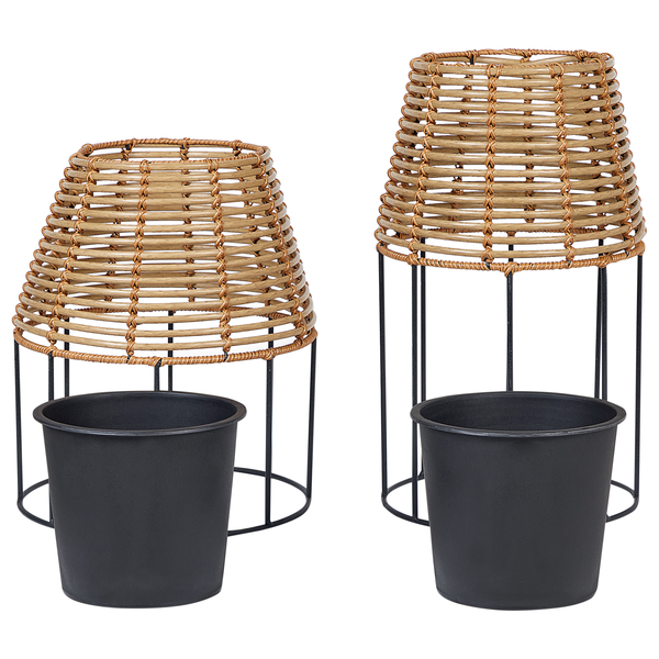 Blumentopf mit Beinen 2er Set BORAGO Polyrattan 20/21 cm Naturfarben