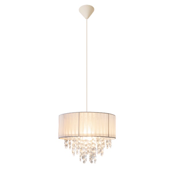 Pendelleuchte mit Stoffschirm und Kristallbehang