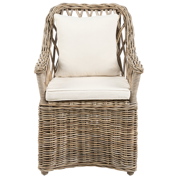 Gartensessel Rattan natürlich 2er Set Auflagen hellbeige MAROS II