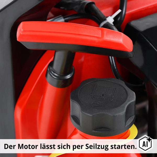 Seilzugstarter und Tankdeckel eines Motors mit Kraftstoffsymbol