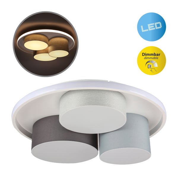 3er-LED Deckenleuchte EPPAN Ø 56cm, aus Metall, Kunststoff und Textil in Grau, integrierte LEDs,  Beleuchtung für Wohnzimmer, Büro oder Eingangsbereich