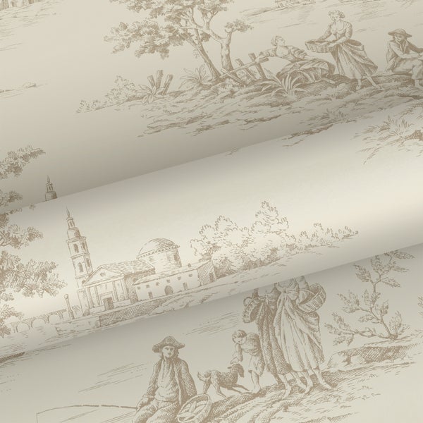 ESTAhome Tapete Toile de Jouy Hellbeige - 53 cm x 10.05 m - 139811