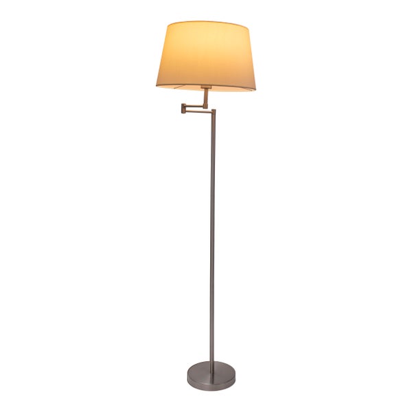 Stehleuchte BOLOGNA Höhe 158 cm aus Metall in satiniertem Nickel, beiger Textilschirm, E27