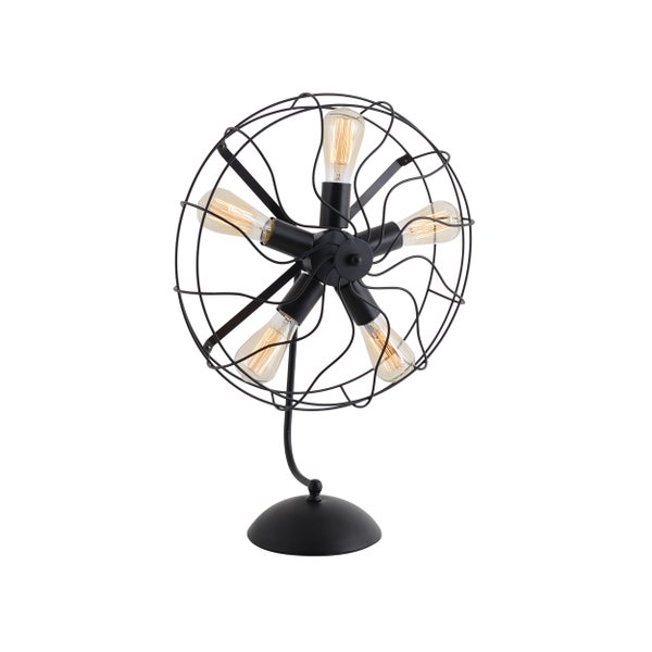 Tischleuchte im Vintage-Stil mit fünf Glühbirnen in einem Drahtkäfig