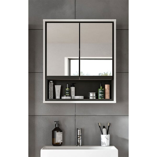 Jaru Spiegelschrank Bad 2 Türen 1 Fach weiß Hochglanz. 60 X 16 X 69 cm