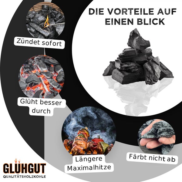 GLÜHGUT (1x3kg)  - 2in1 Qualitätsholzkohle mit biologischer Anzündbeschichtung