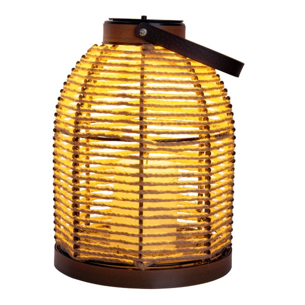 LED Solarleuchte Korbinian für Garten und Terrasse, Dekolampe aus Metall mit Jutebespannung in natur, fest verbaute LEDs, Solarlampe für Außen 29 x 21 cm