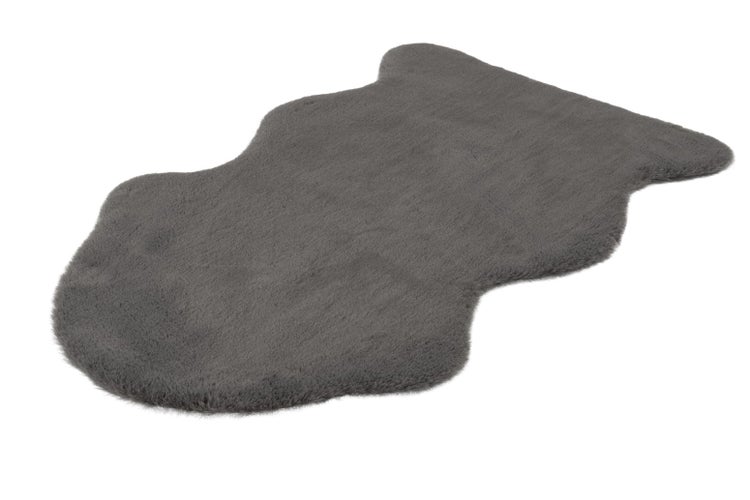Dunkelgrauer Kunstfellteppich in Lammfellform mit weichem und flauschigem Flor.