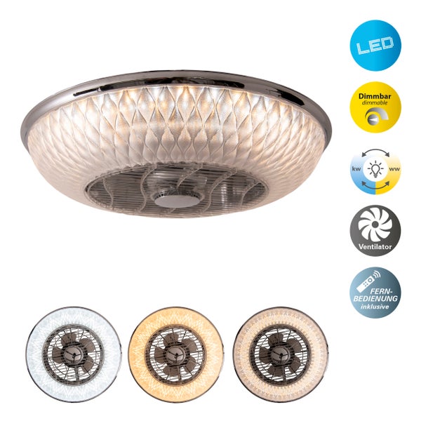 LED Deckenleuchte VIENTO mit Ventilator,  aus Metall und Kunststoff, mit integrierten LEDs, Beleuchtung für Wohnräume oder Büro