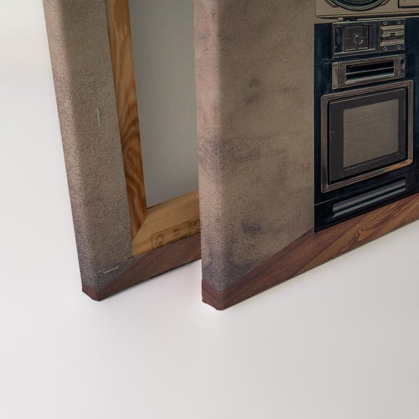 Leinwandbild auf Holzrahmen mit Motiv eines alten Fernsehers und Lautsprechers