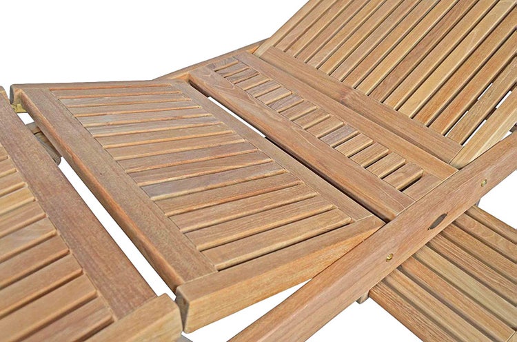 Teak Gartenliege premium mit Fuß-Plateau Rollen wetterfest