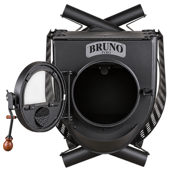 Bruno Pyro Warmluftofen mit offener Brennkammer und Holzknebelgriff