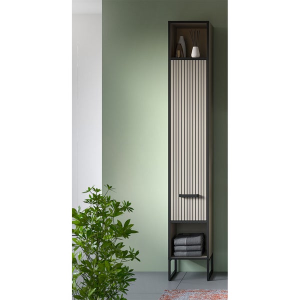 Bagno Hochschrank Bad 1 Tür 2 Fächer hellgrau, cremefarben. 30 X 32 X 192 cm