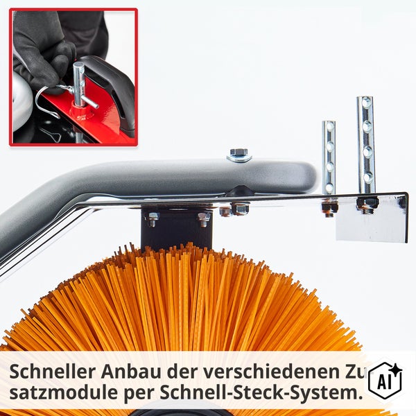 Detailansicht einer Kehrwalze mit einem Schnellstecksystem für die einfache Montage von verschiedenen Zusatzmodulen.