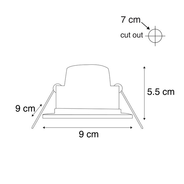 Technische Zeichnung einer Einbauleuchte mit Maßangaben