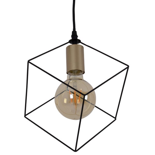 Pendelleuchte mit geometrischem Drahtschirm und Glühbirne
